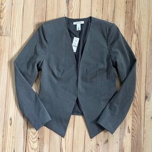 White House Black Market Gray Collarless Open Front Blazer Jacket Women's Size 4